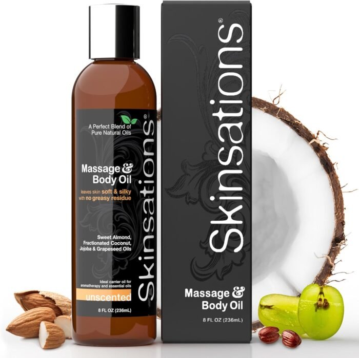 Skinsations - Unscented Massage Oil for Massage Therapy - 8oz | Silky-Soft Blend of Sweet Almond Oil, Fractionated Coconut Oil, Grape Seed and Jojoba | Fragrance-Free Body Oil, Gift Ideas - Image 9