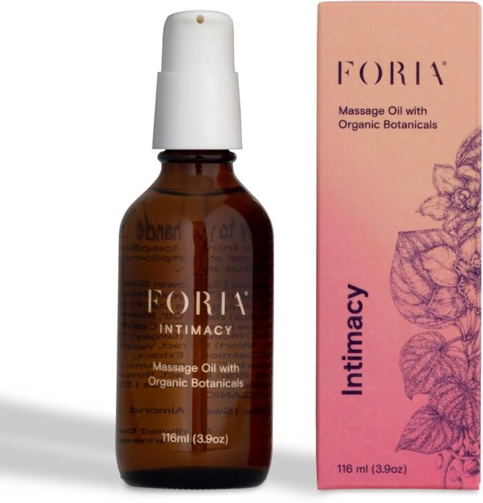 Foria Massage Oil | Organic, All-Natural Massage Oil with Jojoba Oil, Sweet Almond Oil, Ylang-Ylang and Vanilla | 3.9 Fl Oz