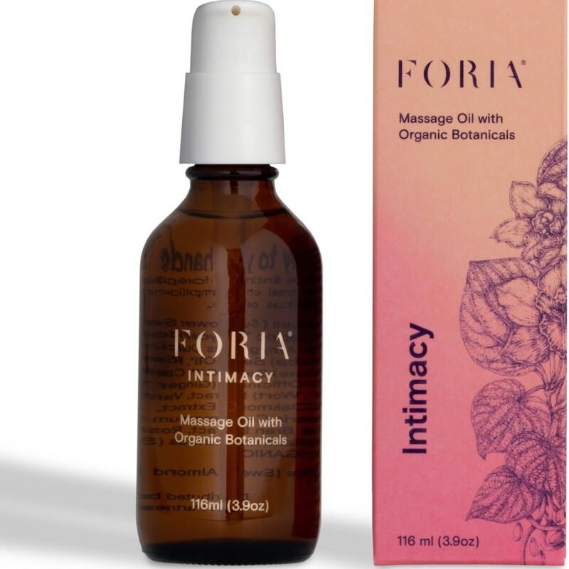 Foria Massage Oil | Organic, All-Natural Massage Oil with Jojoba Oil, Sweet Almond Oil, Ylang-Ylang and Vanilla | 3.9 Fl Oz