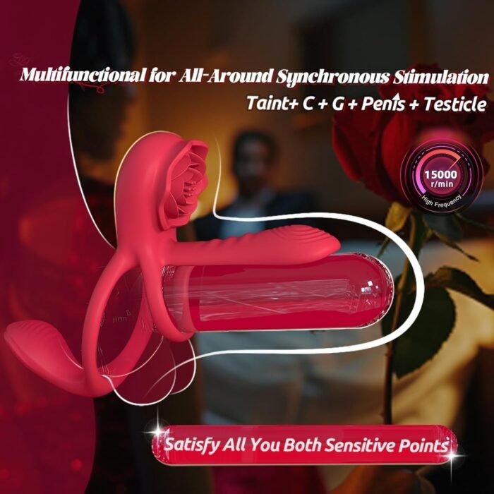 Vibrating Cock Ring Penis Sleeve with Rose Clitoral Stimulator, Penis Ring Vibrator Couples Adult Sex Toys for Men Women, Penis Extender for Penis Testicles Taint G Spot, Healexcer Male Couple Sex Toy - Image 2