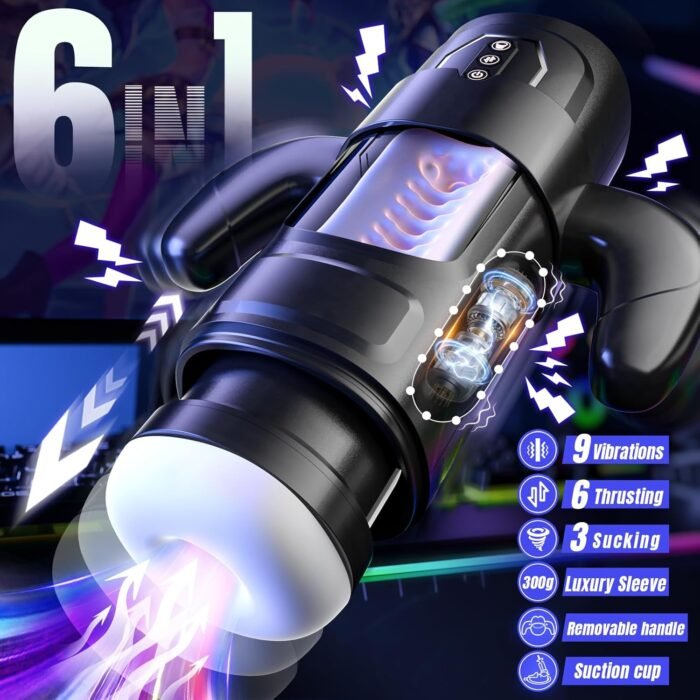 Cafatop Male Masturbator Sex Toys- Electric Men Sex Toys with 6 Thrusting & 3 Suction, Automatic Sucking Male Masturbation Cup with Handle, Penis Pump Pocket Pussy Stroker Vibrator for Adult Men - Image 2