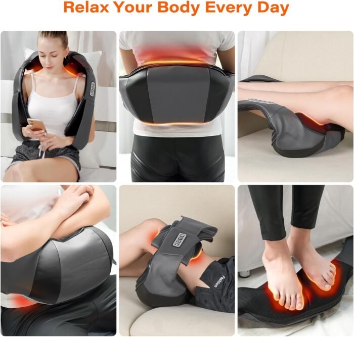 Shiatsu Neck Massager, Electric Neck and Back Massager with Heat, 3D Kneading Massage Pillow for Neck, Back, Shoulder, Muscle Pain Relief, Office & Home & Car Use, Fits for Parents (Gray-button) - Image 5