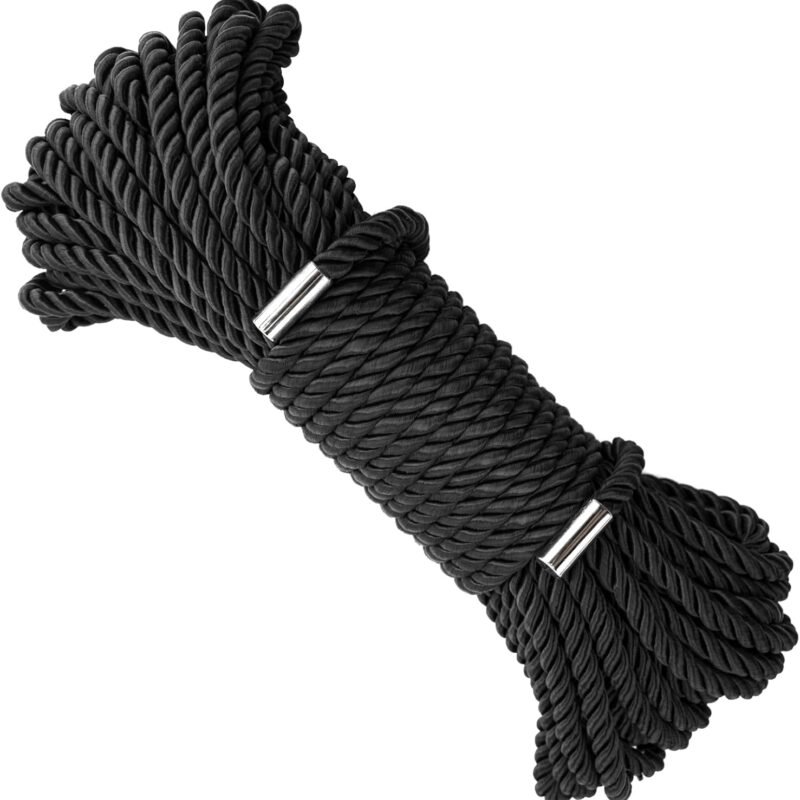 KINGLAKE Soft Silk Rope,8MM Black Rope,50 Feet Skin Friendly Soft Nylon Rope,Long Satin Silk Cord,Thick Silk Rope,Twisted Braided Rope Cord for Crafts Decoration Hanging Clotheslines Camping Outdoor