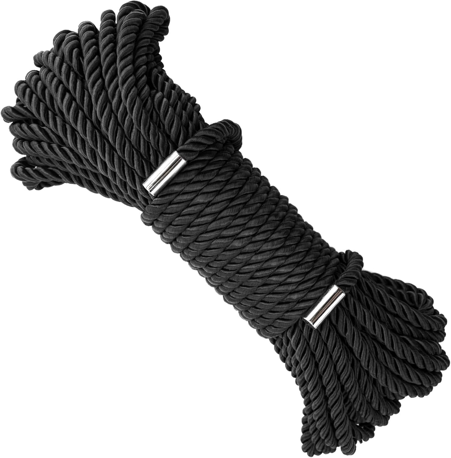 KINGLAKE Soft Silk Rope,8MM Black Rope,50 Feet Skin Friendly Soft Nylon Rope,Long Satin Silk Cord,Thick Silk Rope,Twisted Braided Rope Cord for Crafts Decoration Hanging Clotheslines Camping Outdoor