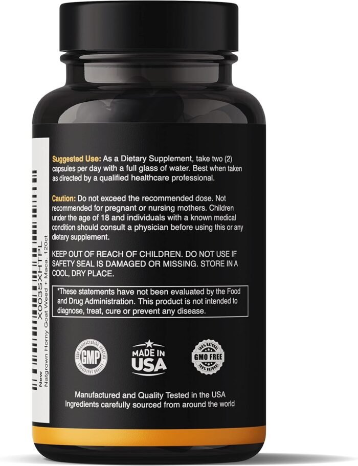 Natgrown Horny Goat Weed and Maca Root Extract Supplement for Men & Women (Epimedium Extract, Hornygoatweed) Vegan Capsules -120 Ct - Image 3