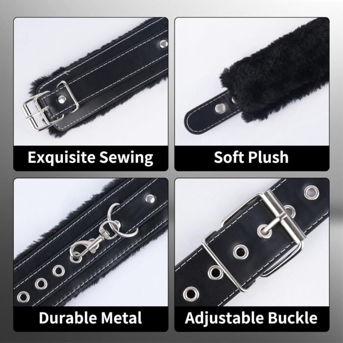 BDSM Sex Bondage Restraints Set - Neck to Wrist BDSM Kit with Traction Chain Nipple Clamps Adjustable Handcuffs Collar Bondage Gear Accessories Sex Things for Couples Kinky Sex Toys for Couples - Image 5