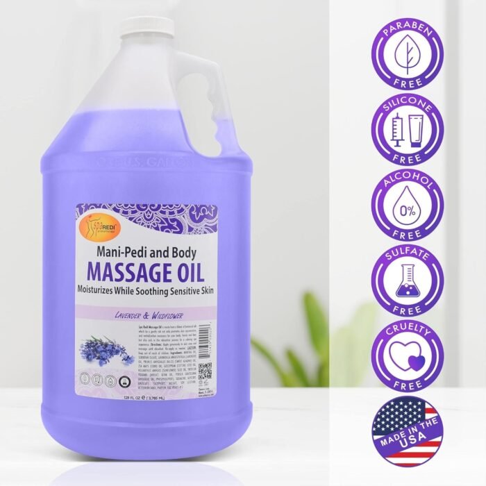 SPA REDI - Massage Oil, Lavender Wildflower, 128 Oz Professional Pedicure, Manicure, Full Body Massage Therapy, with Almond Oil, Cotton Seed Oil, Sunflower Oil, Avocado Oil, Essential Oils, Vitamin E - Image 2