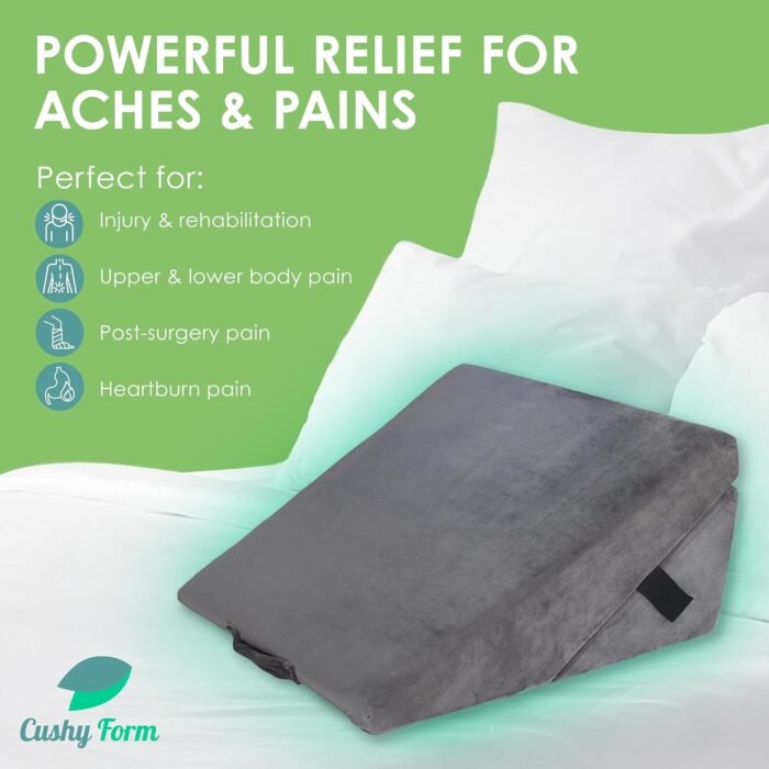 Cushy Form Wedge Pillows for Sleeping - Multipurpose Memory Foam Bed Support Rest & Knee Pillow for Back, Neck & Post-Surgery, Versatile Snoring Relief Back Pillow for Bed - Gray﻿ - Image 2
