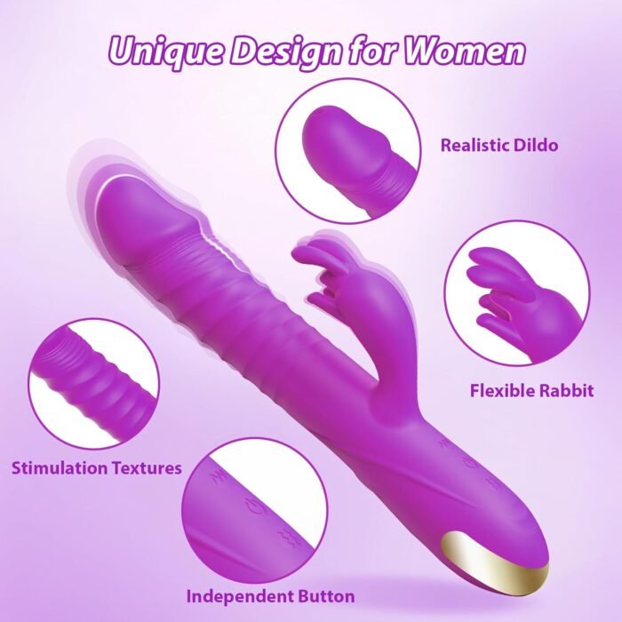 Thrusting Dildo Vibrator Sex Toys - Dildos Adult Toys for Women Rabbit G Spot Vibrator with 3 Fast Thrusting & 10 Vibration Modes, Clitoral Stimulator Adult Sex Toy for Women Couple (Purple) - Image 4