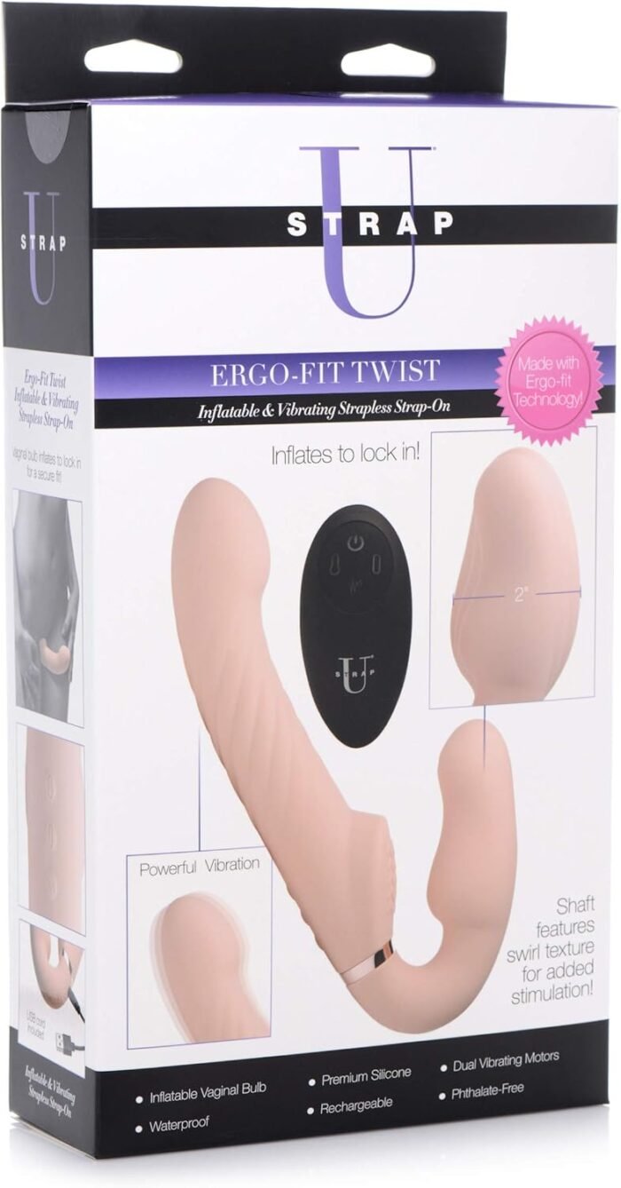 Strap U Strap-u 10x Swirl Ergo-fit Inflatable & Vibrating Strapless Strap-on - Beige - Image 8
