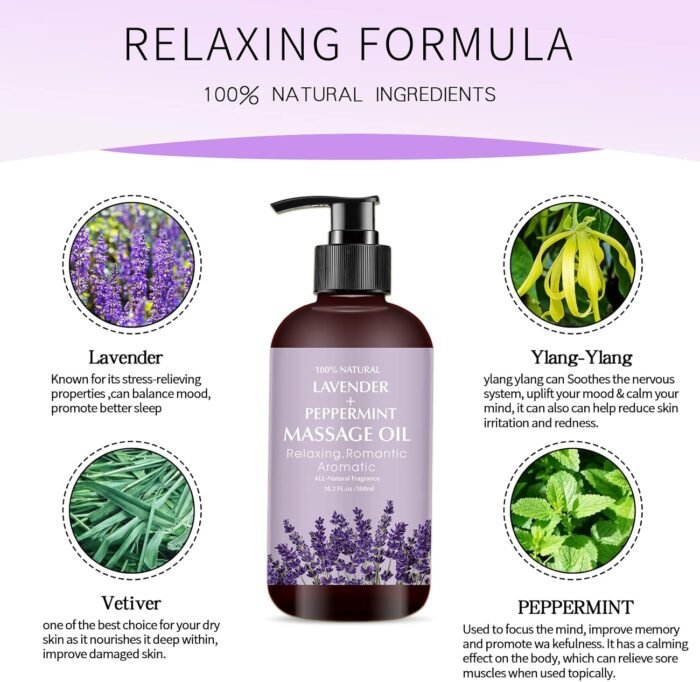 Lavender Massage Oil for Calming, Soothing and Relaxing Muscles Massage Oil for Massage Ideal Body Oil for Skin Moisturizing for Men and Women - Image 2
