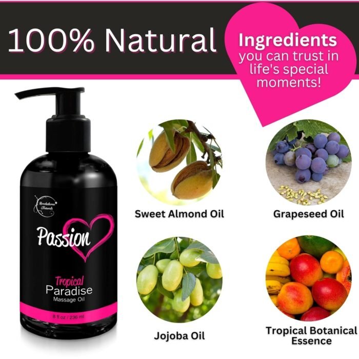 Passion Massage Oil for Date Night | Set of 2 Massaging Oils Lemon Crème & Tropical Paradise | All Natural with Almond & Jojoba | for Women & Men | Perfect for Full Body Relaxation & Aromatherapy - Image 4