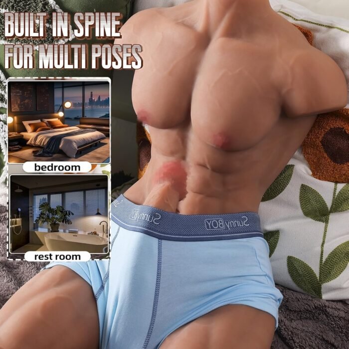 34LB Male Sex Doll for Women with 8in Flexible Huge Dildo,Realistic 3D Gay Sex Dolls Muscular Male Torso Sex Dolls,Life Size Dildo Torso with Tight Muscle & Anus for Gay Female Masturbation Sex Doll - Image 6