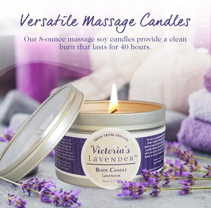 Lavender Massage Oil Candle Wax — Aromatherapy Candle That Turns Into Massage Oil, Candle Massage Wax for Relaxation, Travel Size Massage Oil Body Candle by Victoria's Lavender - (8 Oz) - Image 4