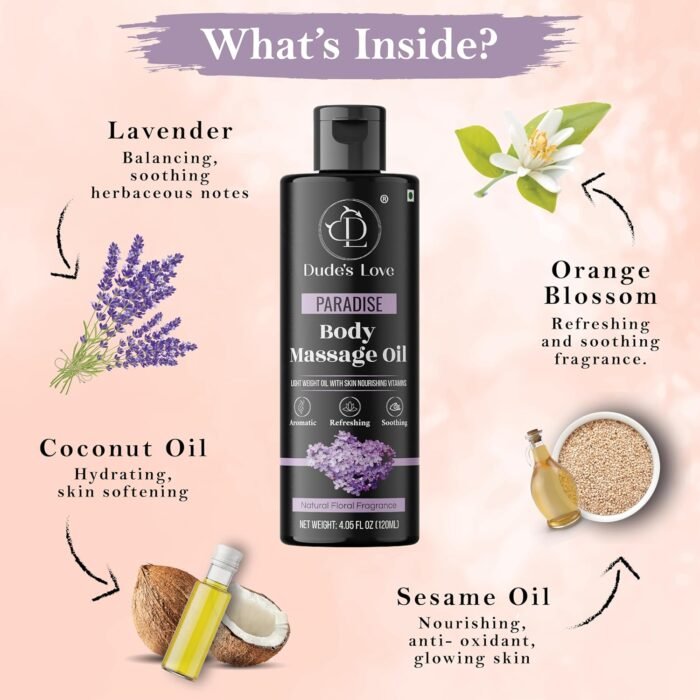 Organic - Lavender Floral Edible Full Body Massage Oil - Relaxing, Calming | No Stain & Non-Sticky |with Fractionated Coconut Oil, Orange Blossom & Lavender Oil - 4.05 Fl Oz - Image 5