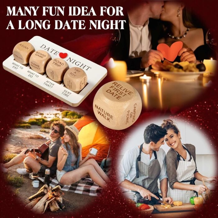 Date Night Dice Couples Gift Ideas, Valentines Day Gifts for Him, Funny Dice Games for Boyfriend, Gilfriend, Husband, Wife, Men, Romantic Wooden Decision Dice for Her - Image 2