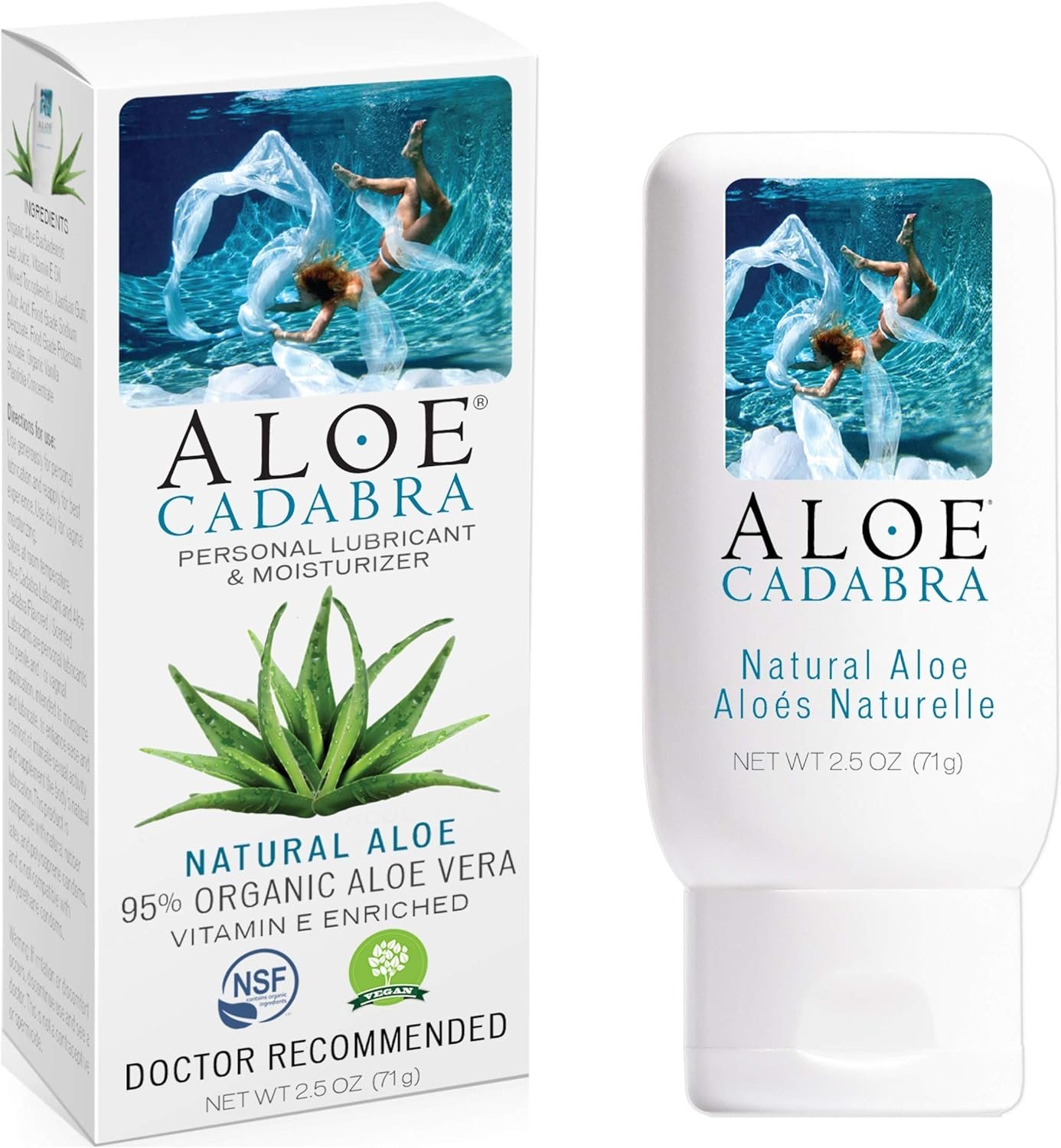 Aloe Cadabra Natural Water Based Personal Lubricant and Vaginal Moisturizer, Organic Aloe Lube for Men, Women and Couples, Non-Staining, pH Balanced (Unscented 2.5 Ounces, 1 Pack)