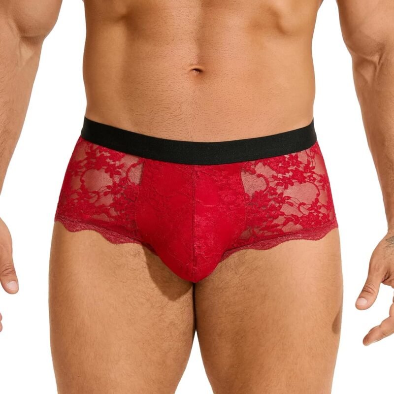 ohyeahlady Mens Lace Boxer Briefs - Soft Low Rise Bulge Pouch Trunks Underwear Sexy Panties Lingerie for Men