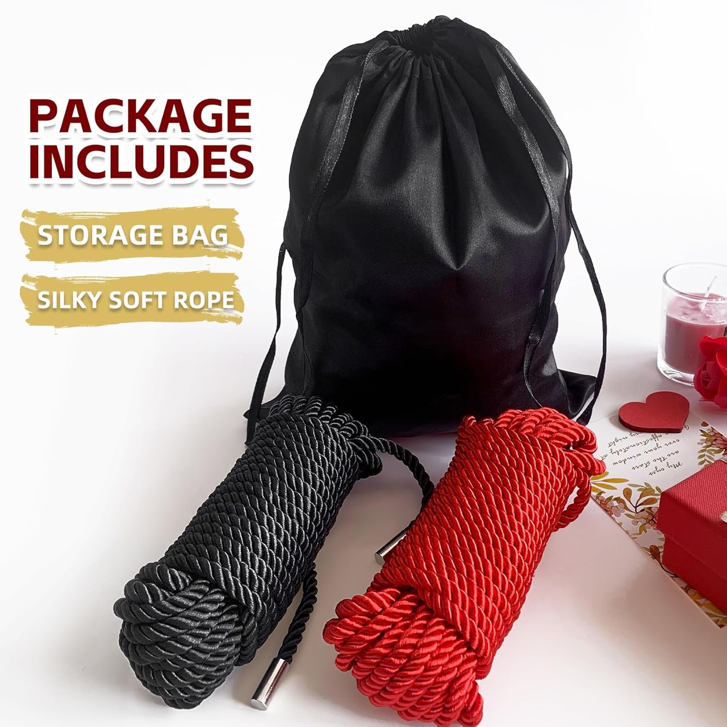 BDSM Shibari Sex Bondage Restraint Rope - Soft Tie-Ups for Women, Long Restraining Multipurpose Sex Restraints, Adult Sex Toys for Women, Men & Couples (Black Red) - Image 2