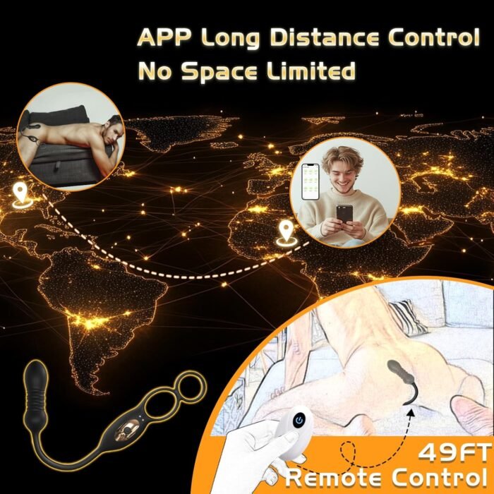 Thrusting Prostate Massager Anal Sex Toy with Vibrating Cock Ring Taint Testicle Stimulator, Remote Control APP Anal Butt Plug Dildo, Penis Ring Vibrator for Men, HNNPY Couples Male Adult Sex Toys - Image 5