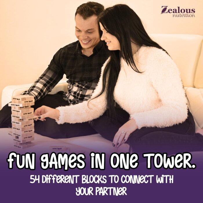 Couples Tower Naughty Stacking Wooden Block Game - for Grown Ups – 54 Romantic & Engaging Questions – Exciting, Pleasing, Spicy, & Funny Challenges - Valentines Day Gift - Make Date & Game Night Fun - Image 2