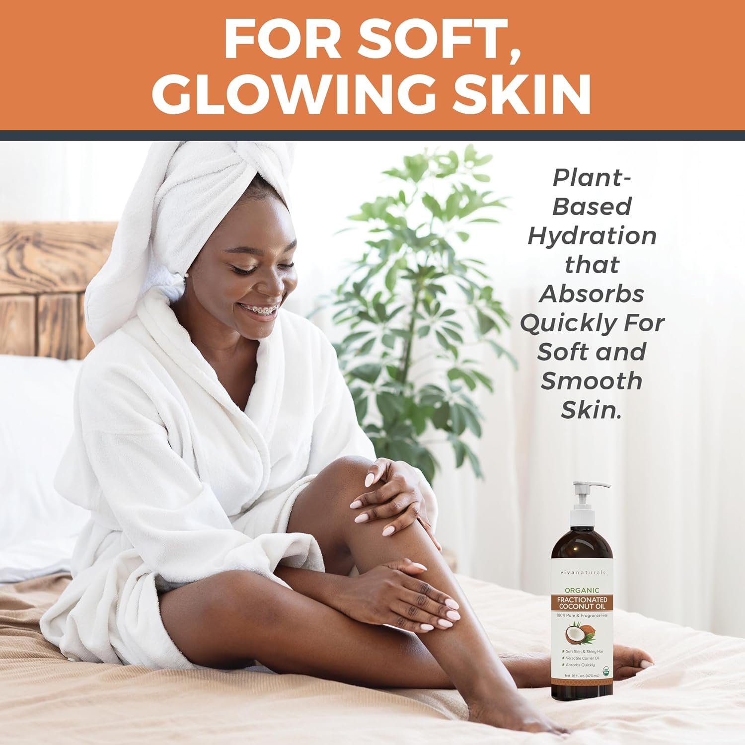 Viva Naturals Organic Fractionated Coconut Oil - Skin & Hair Moisturizer, Relaxing Massage and Body Oil, Carrier Oil for Essential Oils Mixing, Pure Non-Greasy Coconut Oil for Skin and Hair, 16 fl oz - Image 5