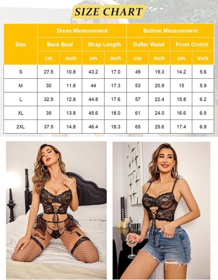 Avidlove Lingerie Sets Womens Garter Sets 3 Piece Underwire Sexy Bra and Panty Sets With Mesh Mini Skirts S-XXL - Image 5