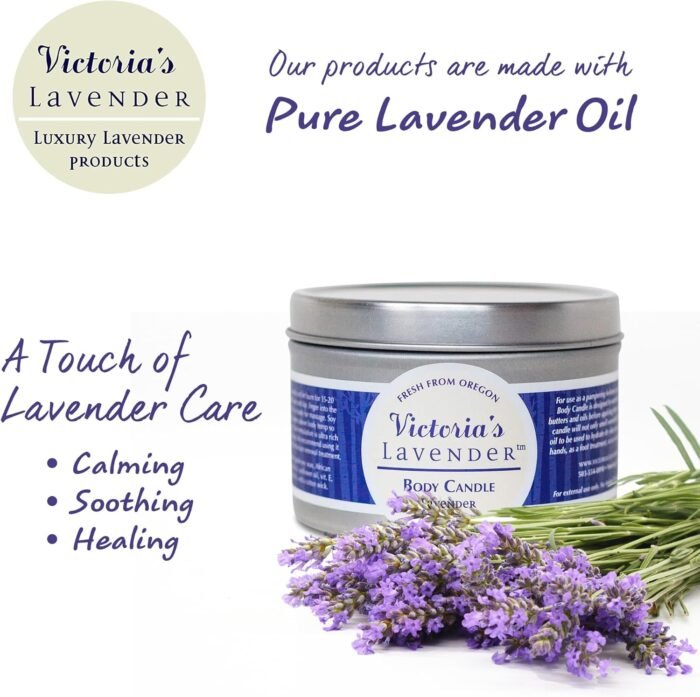 Lavender Massage Oil Candle Wax — Aromatherapy Candle That Turns Into Massage Oil, Candle Massage Wax for Relaxation, Travel Size Massage Oil Body Candle by Victoria's Lavender - (8 Oz) - Image 2