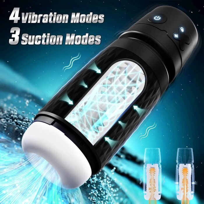 Male Masturbator Sex Toys for Men - Male Sex Toy Penis Pump with 3 Suctions & 4 Vibrations, Mens Hands Free Masturbators Blowjob Adult Toys with 3D Sleeve, Ergonomic Shell Male Stroker(Black) - Image 8