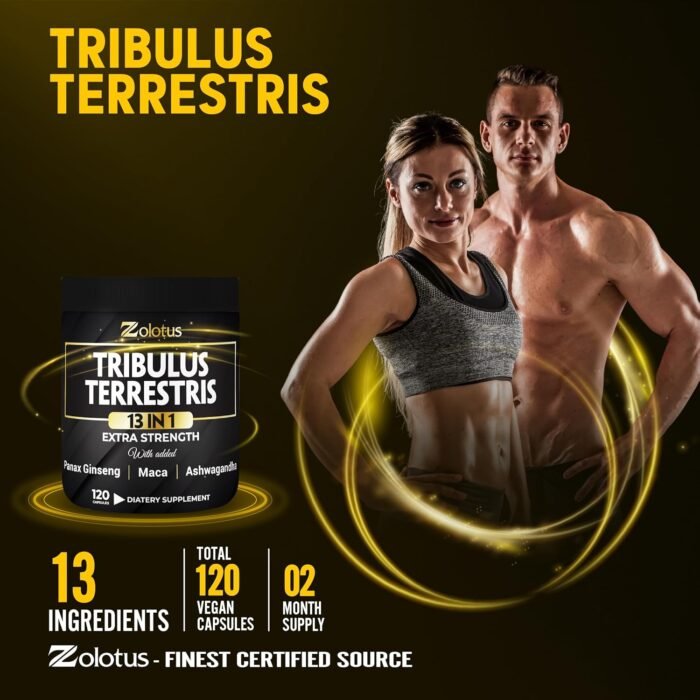 Zolotus 13in1 Tribulus Terrestris Capsules with Maca, Horny Goat Weed, Panax Ginseng, Saw Palmetto, Tongkat Ali, Shilajit & More - Energy, Stamina Supplement for Men & Women - 120 Counts - Image 8