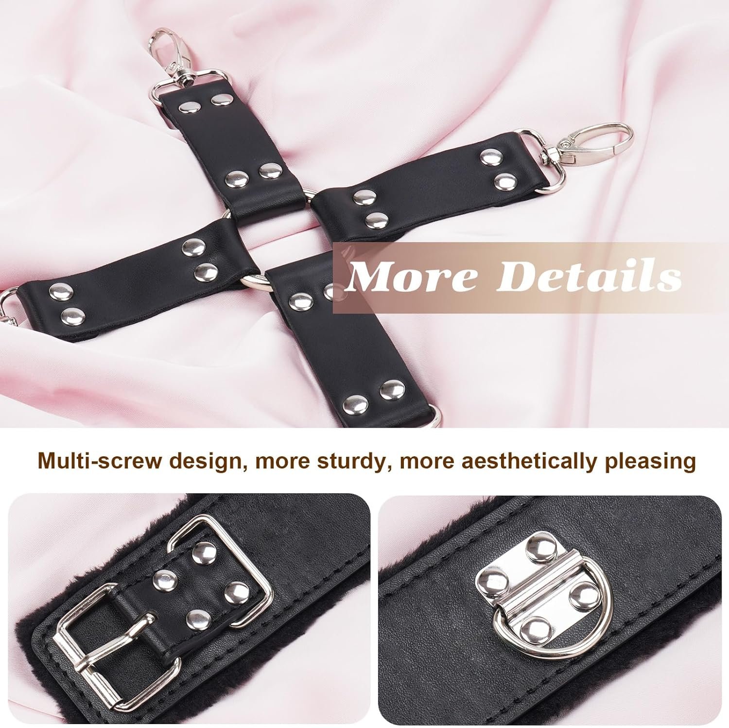 BDSM Kit Sex Bondage Restraints Toys: Upgrade 11PCS Sets with Adjustable Handcuffs Collar Ankle Cuff Blindfold Feather Tickler Adult Games Sex Toys for Men Women and Couples Foreplay Black - Image 8