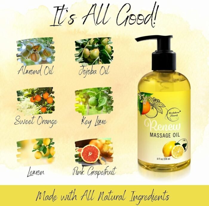Renew Massage Oil with Orange, Lemon & Peppermint Essential Oils - Great for Massage Therapy or Home use. Ideal for Full Body – with Almond, Grapeseed & Jojoba – by Brookethorne Naturals - Image 5