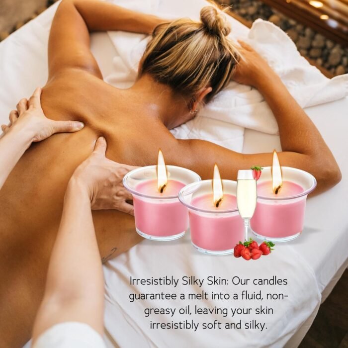 HOT Flowers Strawberry-Champagne Body Massage Candle - Kissable with Pheromones - Coconut Oil Cocoa Butter Beeswax Made - Low Heat Temp, Skin Safe Moisturize - 40g (1) - Image 7