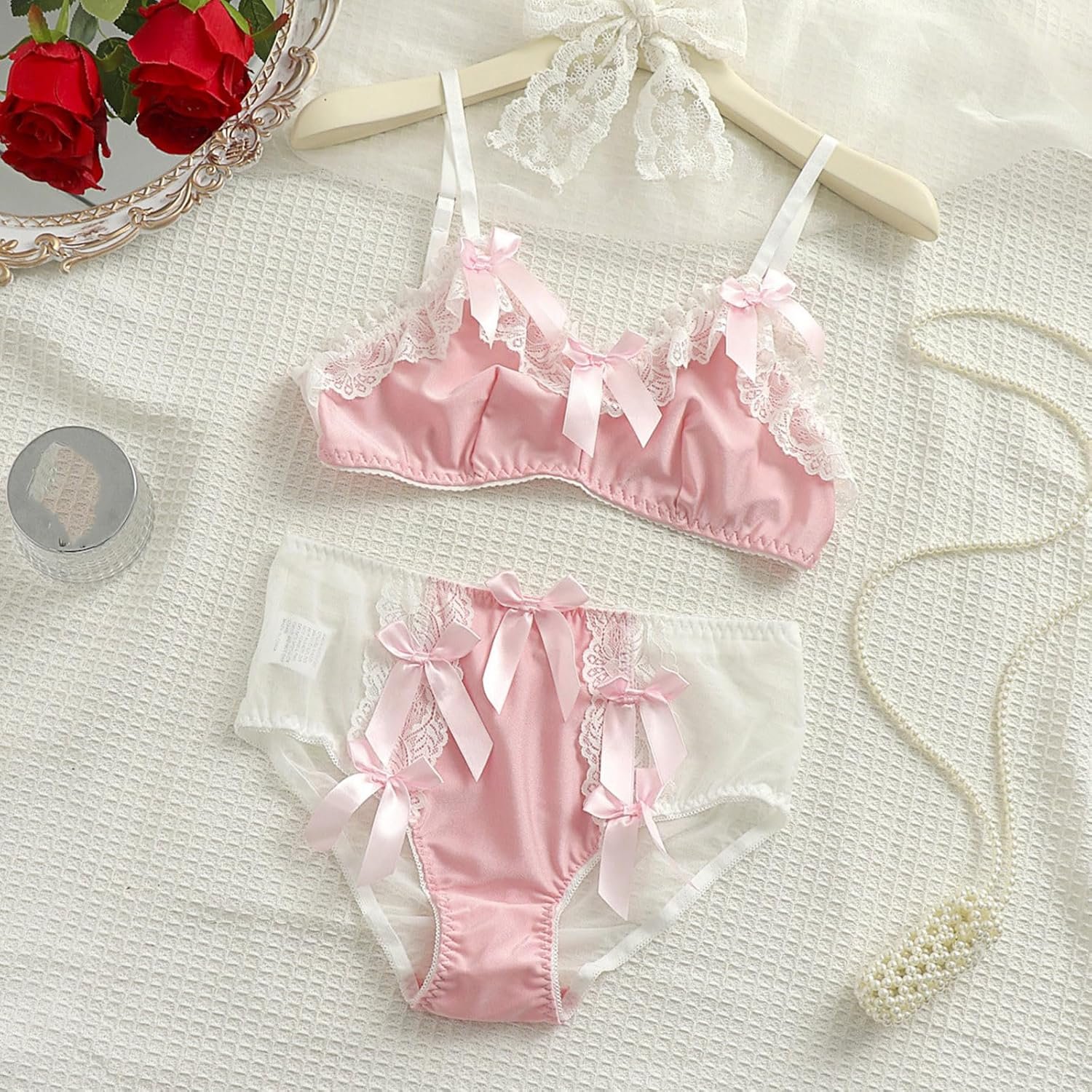 Womens Cute Bowknot Bra and Panty Set, Sexy 2 Piece Sexy Lingerie Set No Underwire Bow Tie Bra and Panty Sets - Image 6