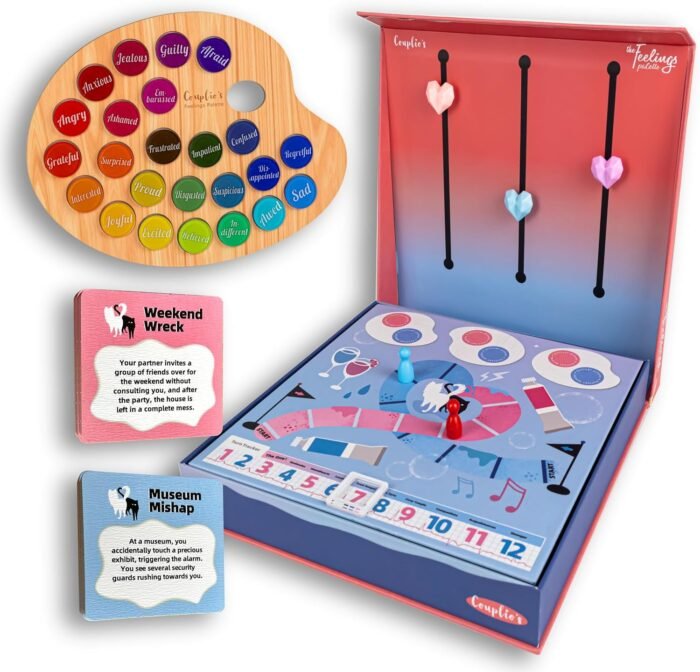Feelings Palette – Couple Games for Date Night Ideas - Intimacy Relationship - Conversation Starters and Deep Connection Board Game - Question Card Games for 2 Players, Romantic Couple Gifts