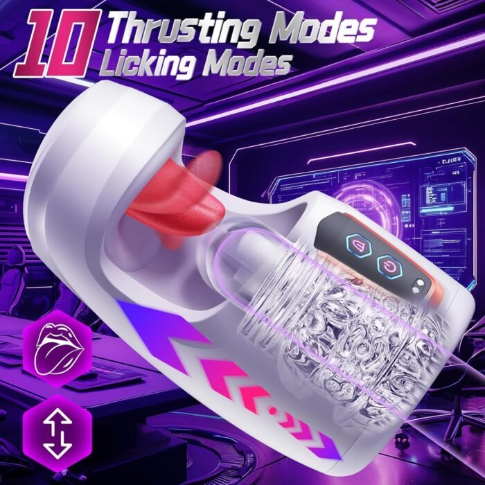 Male Masturbator Sex Toys for Men - Male Sex Toys with 10 Thrusting & 10 Real Tongue Licking Modes Blowjob Sex Machine Stroker for Training Stimulation Increase Endurance, Sex Toys for Men Pleasure - Image 3