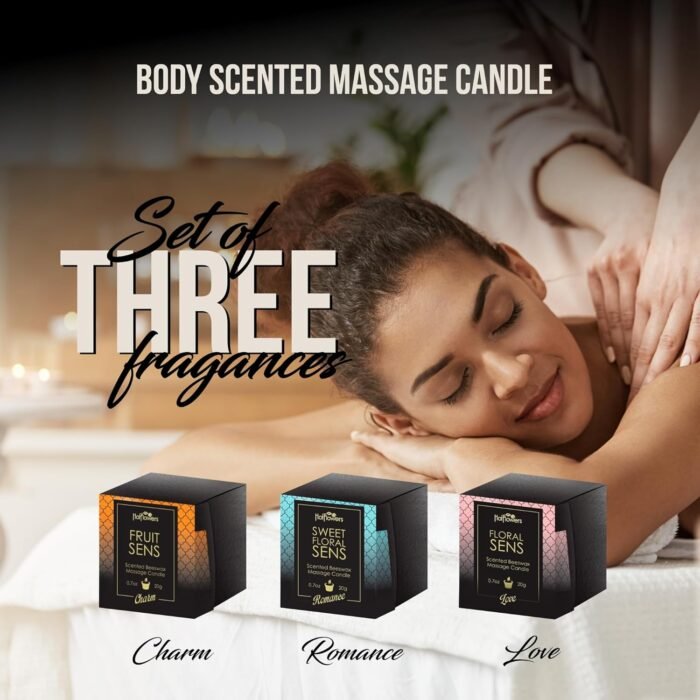 Hot Flowers Beeswax Body Scented Massage Candle Set - Low Heat Oil Warmer - Skin Safe Moisturize - Set of Three 0.7 oz Each - Romance Sweet Floral, Charm Fruit, Love Floral - Image 3