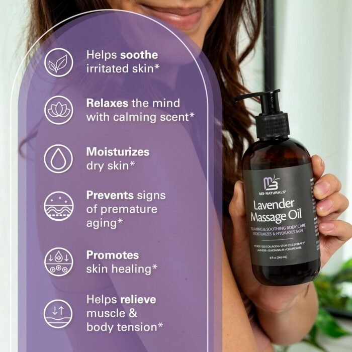 Lavender Massage Oil with Collagen and Stem Cells, Skin Tightening Therapy for Bum, Thighs, and Belly, Fast-Absorbing Cellulite Oil by M3 Naturals - Image 7