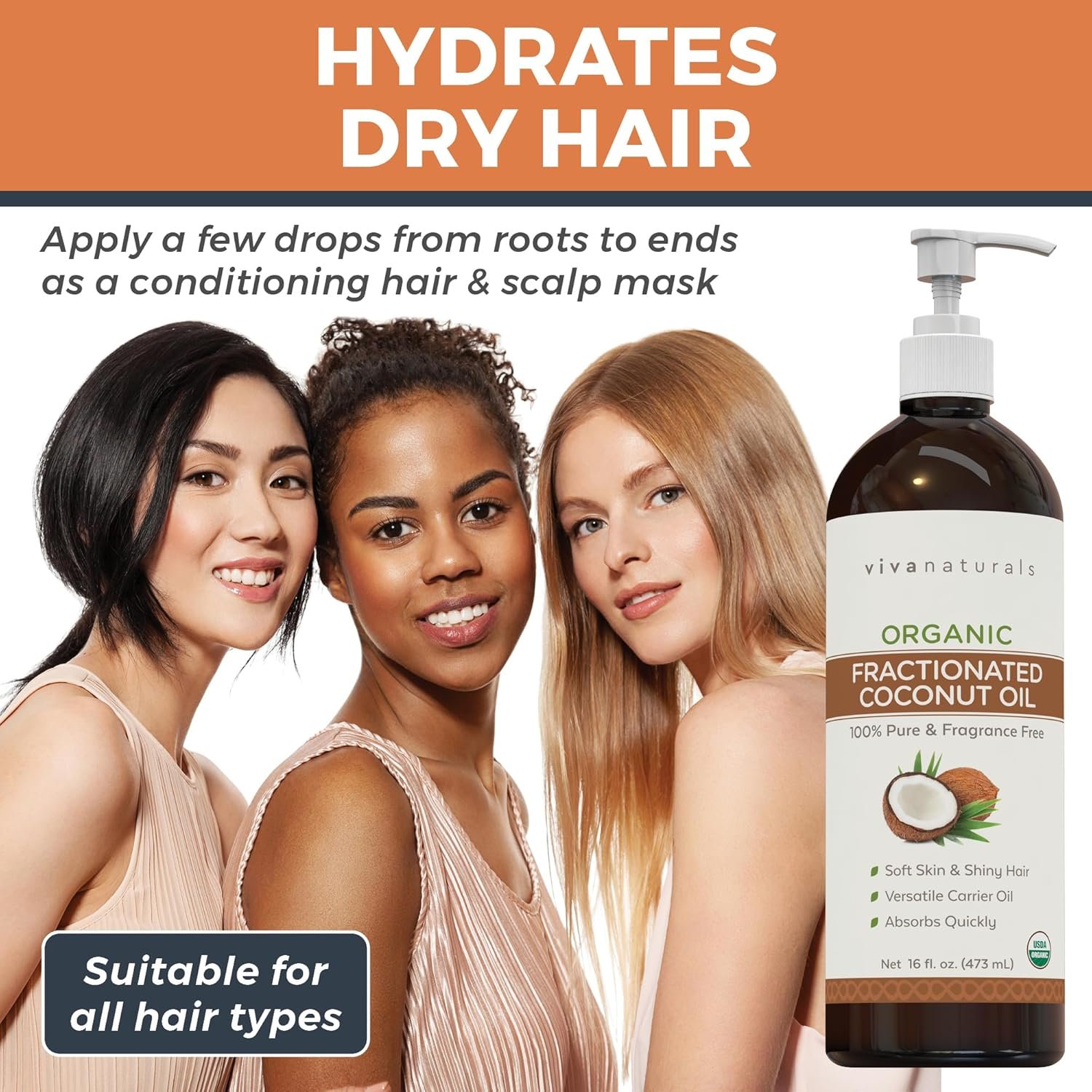 Viva Naturals Organic Fractionated Coconut Oil - Skin & Hair Moisturizer, Relaxing Massage and Body Oil, Carrier Oil for Essential Oils Mixing, Pure Non-Greasy Coconut Oil for Skin and Hair, 16 fl oz - Image 4