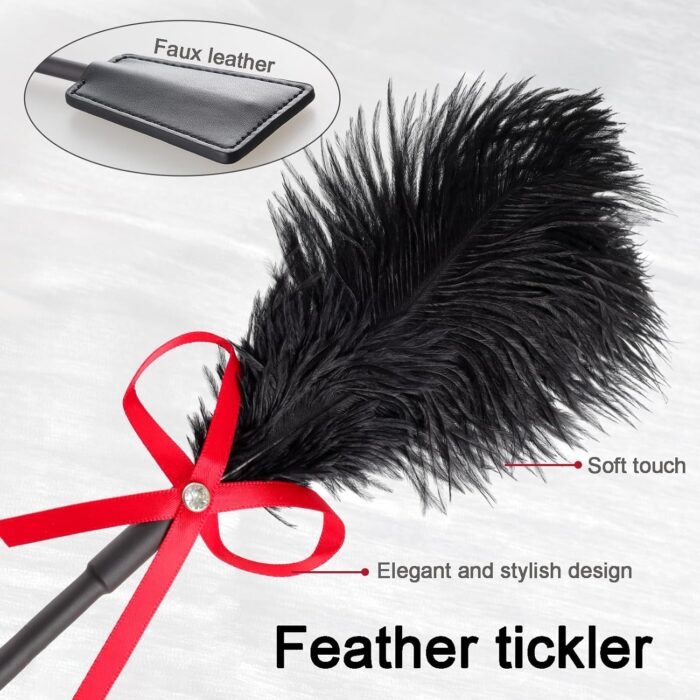 Fumwase 3 Pcs Sex Whip and Crop Set BDSM Whip Leather Horse Crop Feather Tickler for Adults Bedroom Play Sex Play Toys for Couples - Image 3