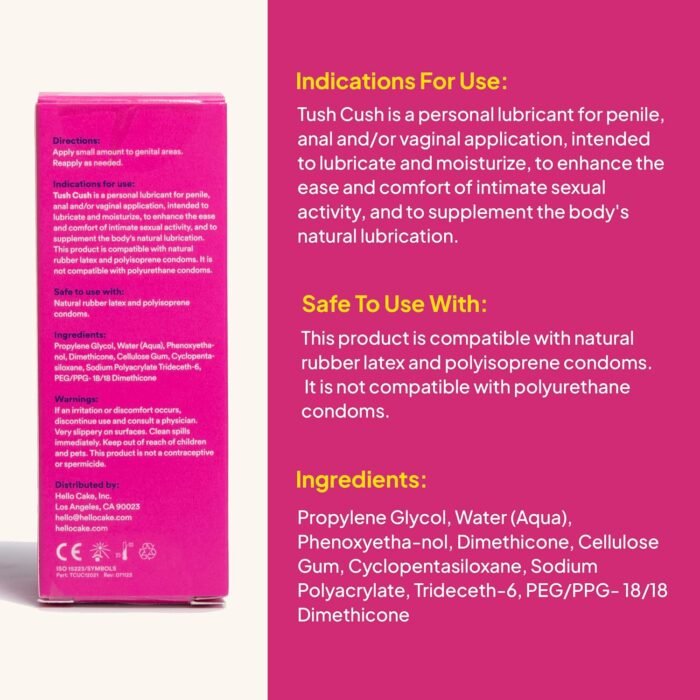 Hello Cake Tush Cush, Silicone and Water-Based Personal Lubricant, Formulated for Anal Use, Hybrid Lube for Men, Women, and Couples, 1.7 fl oz - Image 2