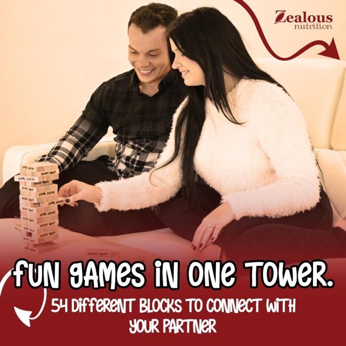 Naughty Tower Stacking Wooden Block Game for Grown Ups – Couple Dare Questions – All Genders & Relationships – Exciting & Pleasing Lust - Couples Date Night Gift - Make Date & Game Night Fun (54 CT) - Image 2