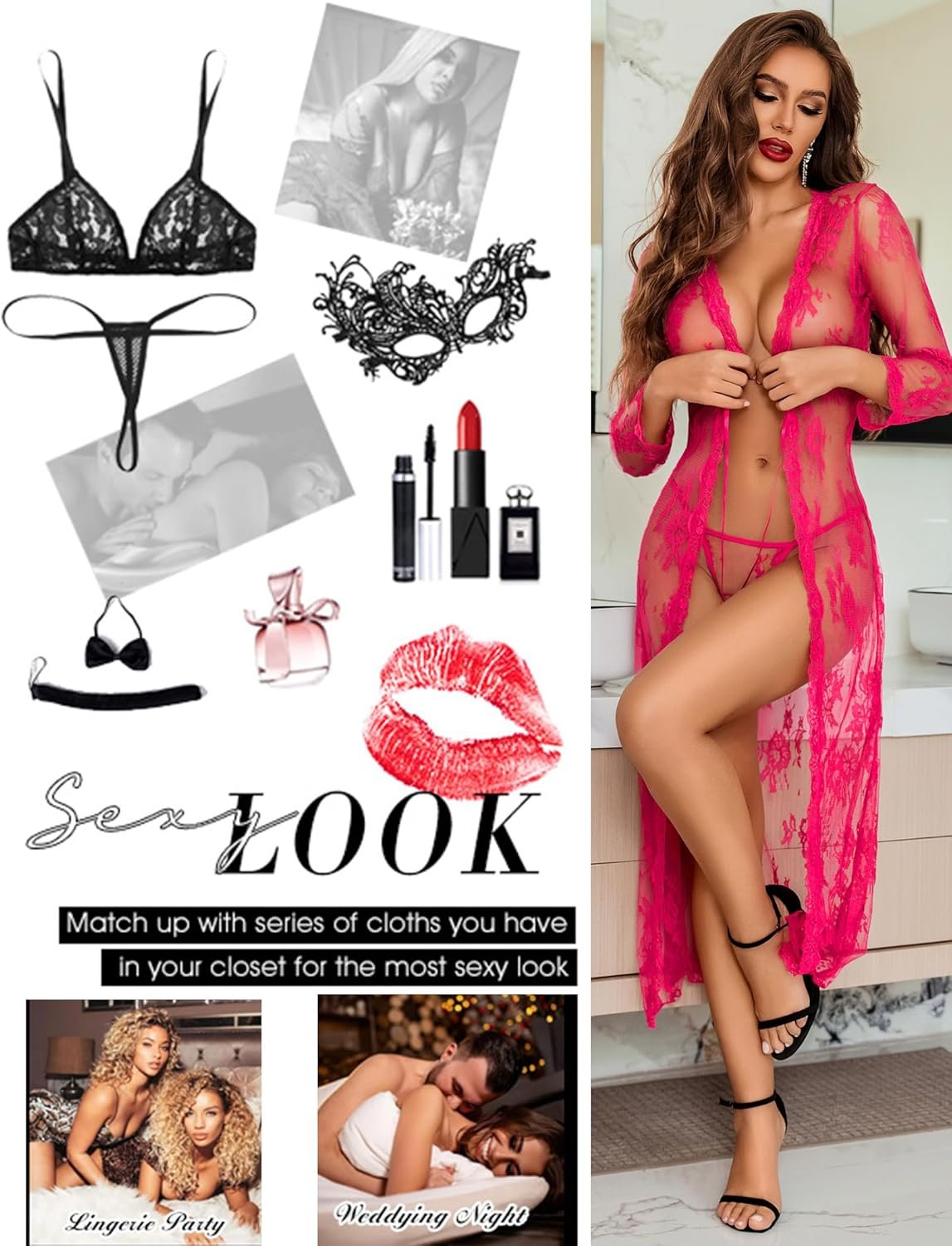 Avidlove Sexy Lace Robe for Women Lingerie Bridal Lace Babydoll Robe Lingerie Sheer Wedding Gown - Image 4