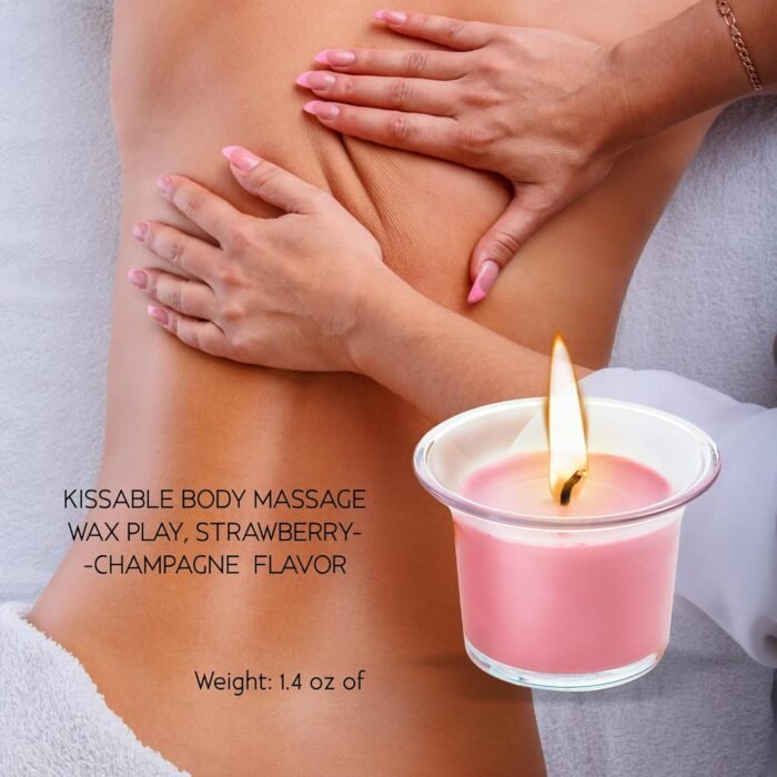 HOT Flowers Strawberry-Champagne Body Massage Candle - Kissable with Pheromones - Coconut Oil Cocoa Butter Beeswax Made - Low Heat Temp, Skin Safe Moisturize - 40g (1) - Image 5