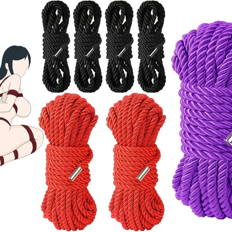 BDSM Couple Intimate Bondage Set - Soft and Multifunctional Sex Rope - Bedroom Adult Bondage Toy - Perfect for Bondage Beginners (4x8ft Black+2x16ft red+32ft Purple)