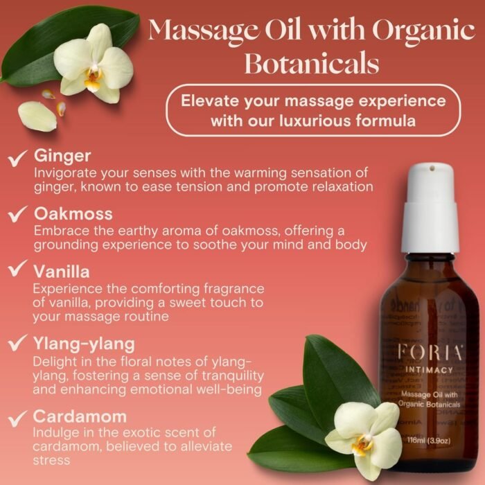 Foria Massage Oil | Organic, All-Natural Massage Oil with Jojoba Oil, Sweet Almond Oil, Ylang-Ylang and Vanilla | 3.9 Fl Oz - Image 3