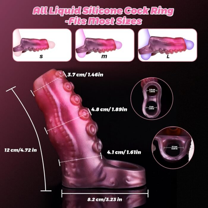 Monster Penis Sleeve Cock Sleeve with Penis Ring, Reusable Penis Extender Male Sex Toys Enhance Male Endurance, Elastic Silicone Penis Pump to Enlarge Prolong for Men & Couples,Red - Image 6