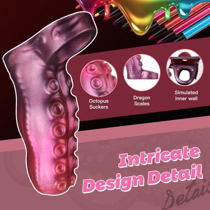 Monster Penis Sleeve Cock Sleeve with Penis Ring, Reusable Penis Extender Male Sex Toys Enhance Male Endurance, Elastic Silicone Penis Pump to Enlarge Prolong for Men & Couples,Red - Image 5