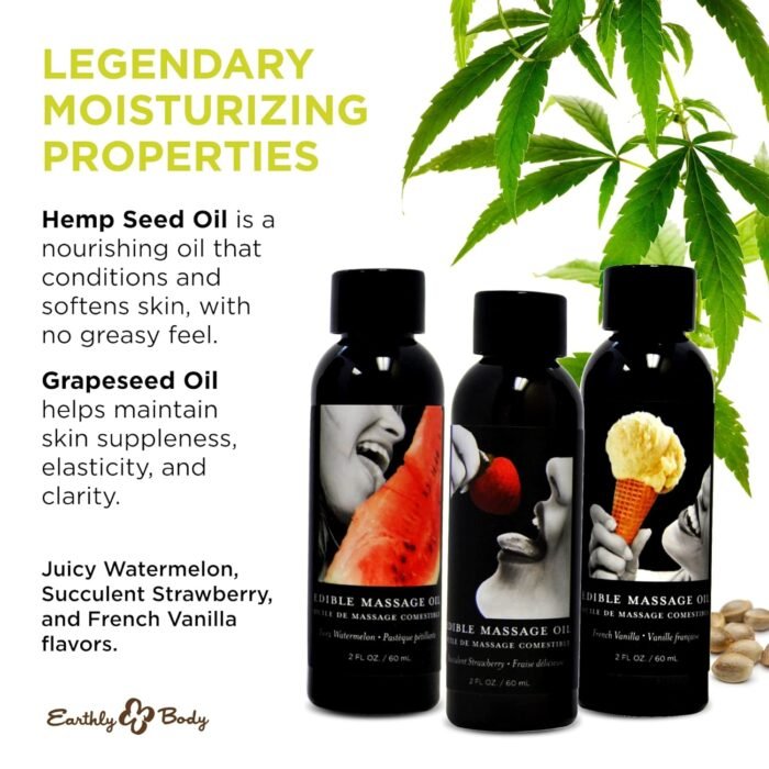 Earthly Body Edible Massage Oil - Hemp Seed, Almond, Grapeseed, Apricot & Vitamin E Oil - Vegan & Cruelty Free - Image 2