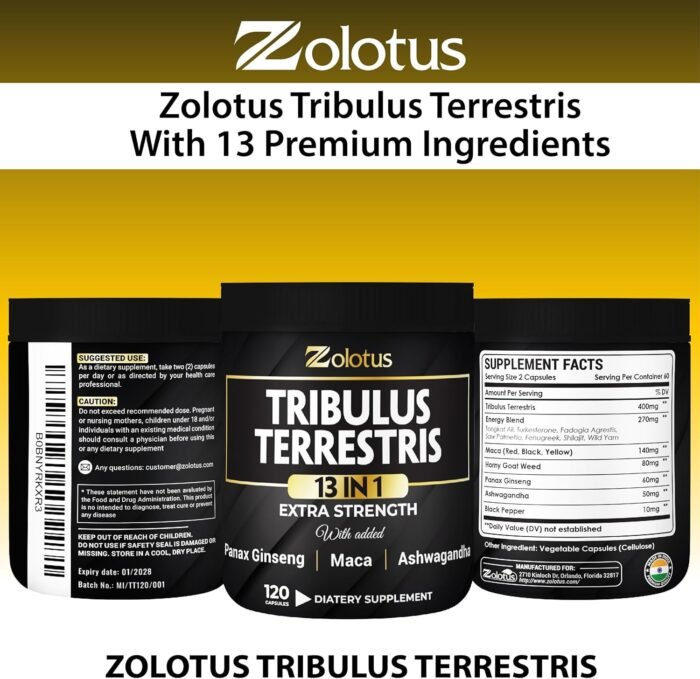 Zolotus 13in1 Tribulus Terrestris Capsules with Maca, Horny Goat Weed, Panax Ginseng, Saw Palmetto, Tongkat Ali, Shilajit & More - Energy, Stamina Supplement for Men & Women - 120 Counts - Image 9